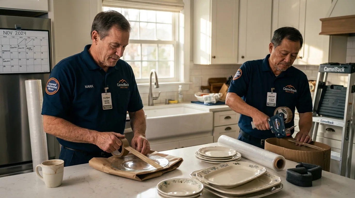 Professional crew packing kitchen dishware in North Hampton, NH